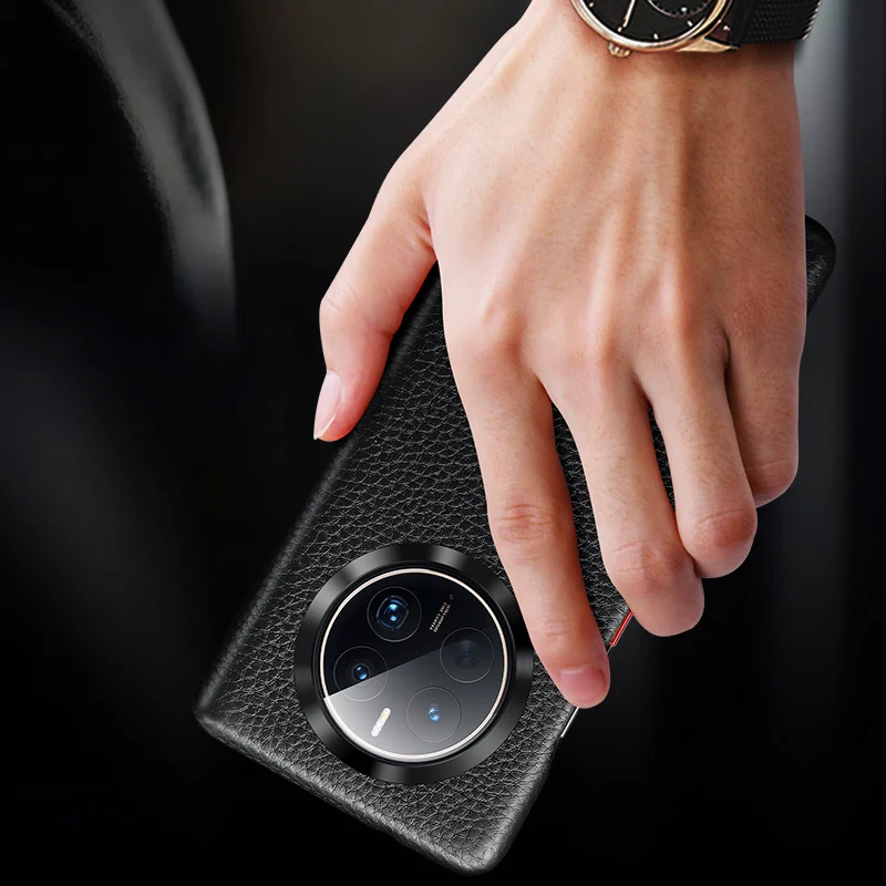 Luxury Litchi Pattern Genuine Leather Case for Huawei Mate 60 50 40 30 P60 P50 P40 Pro Shockproof Defender Protective Cover