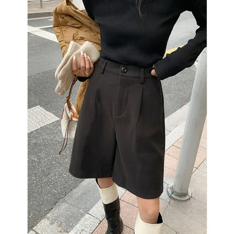 Deeptown Baggy Vintage Shorts Suits Pants Woman Elegant Office Ladies Wide Leg Korean Black Trousers Harajuku Oversized Summer