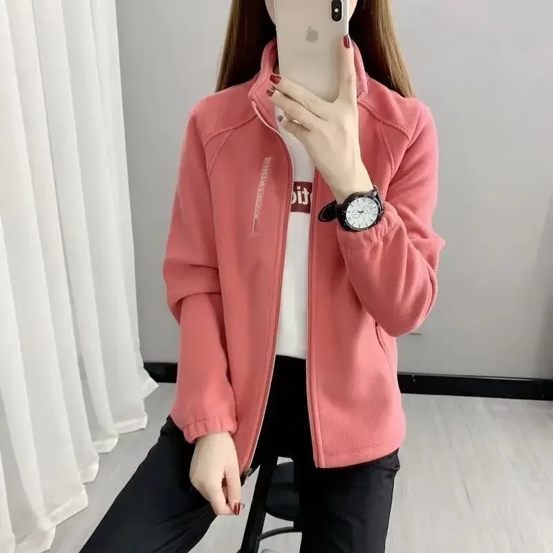 Women's Fleece Polar Coat Warm Thicken Plus Size Letter Printing Double-Sided Velvet Outerwear Coats Zipper Sports Sweatshirt 2