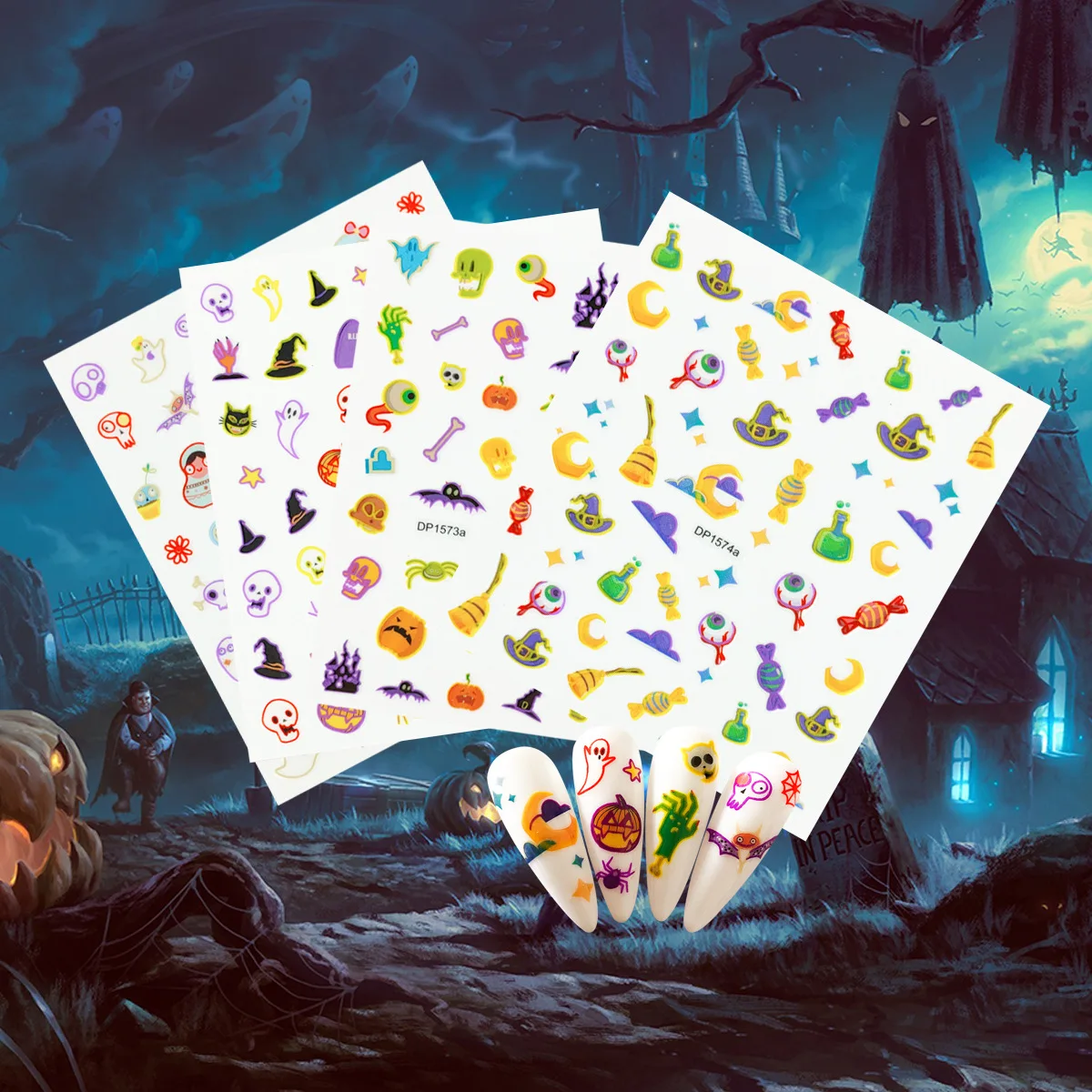 

1pcs Halloween 3D Nail Stickers Fluorescence Pumpkin Spider Luminous DIY Nail Decals Glow In The Dark Nail Art Decoration