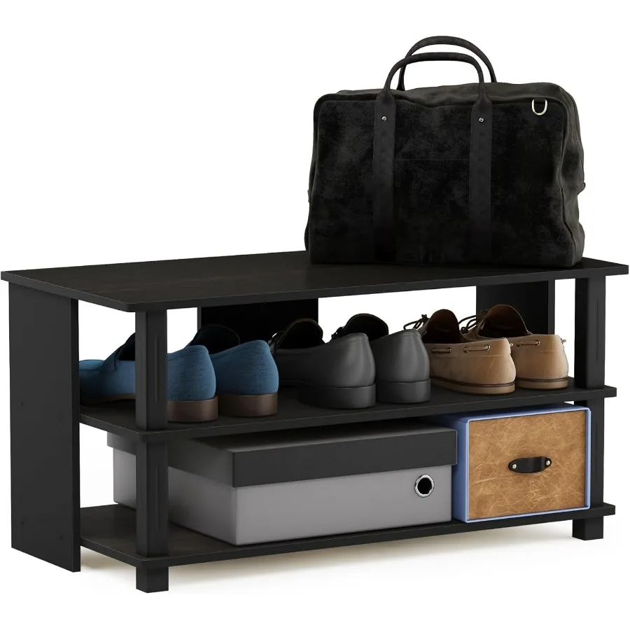 TurnNTube 3Tier Compact Open Storage Shoe Rack for Closet Entryway Espresso Black