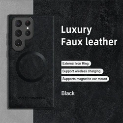 Luxury Leather Shockproof Magnetic Phone Case Cover - Galaxy S26+ (Black)