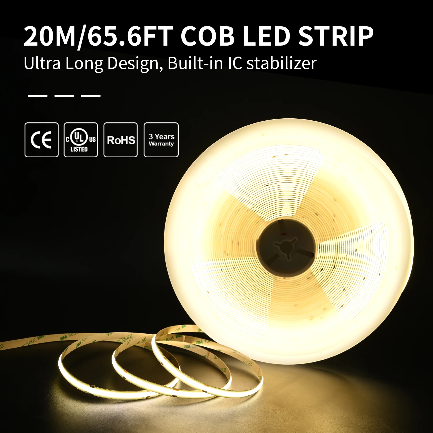 20m 초장거리 COB LED 스트립 라이트 480LEDs/m 65.6ft 초고휘도 ..