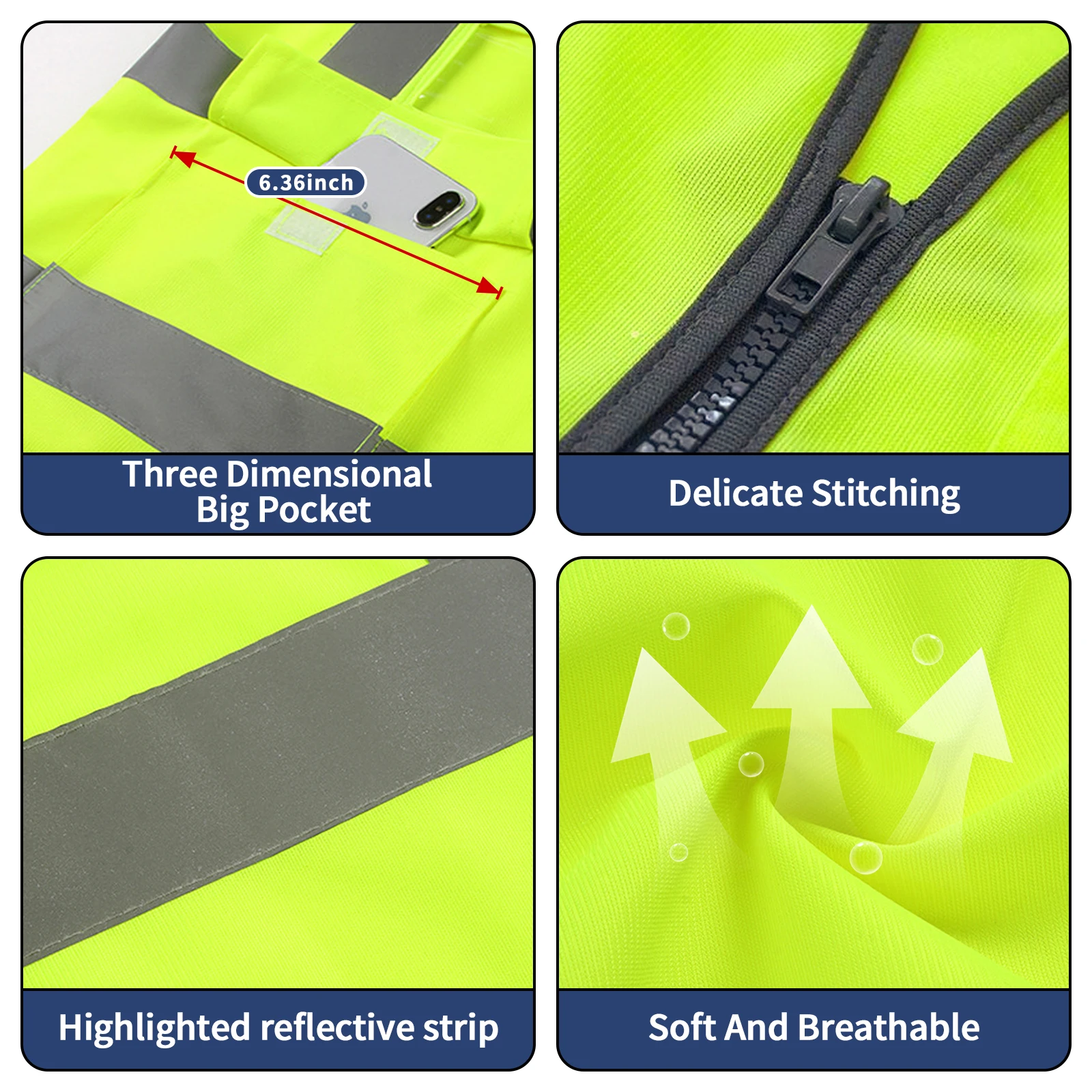 Safety Vest, High Visibility Reflective Vest with 5 Pockets Front for Men/Women, Meets ANSI/ISEA Standards