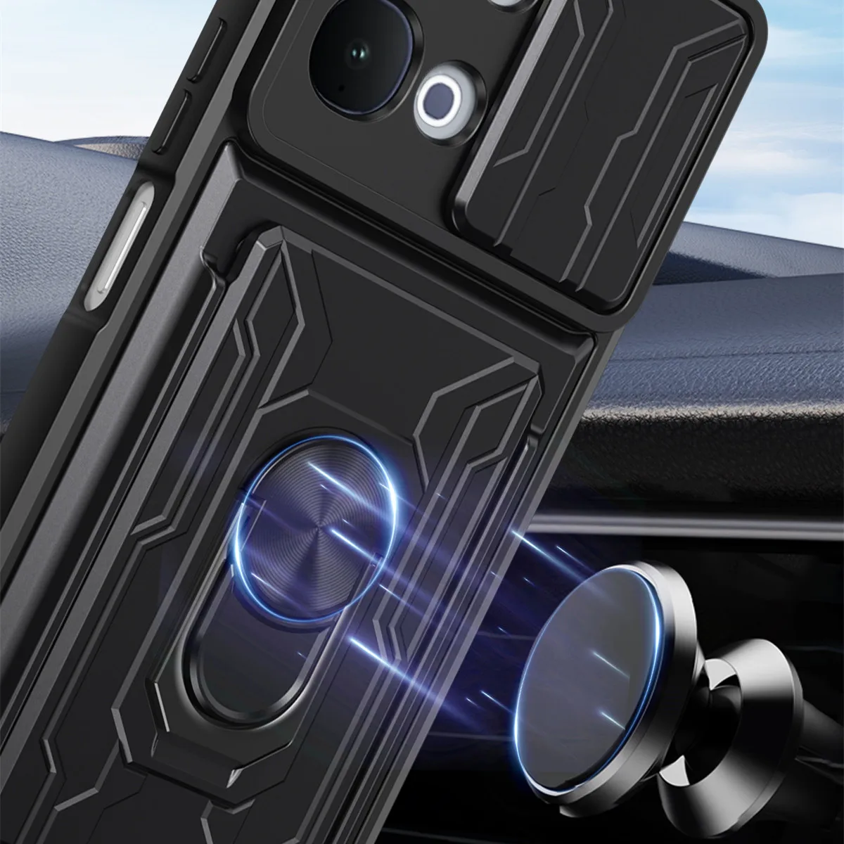 Shockproof Armor Card Holder Case with Slide Lens Protection