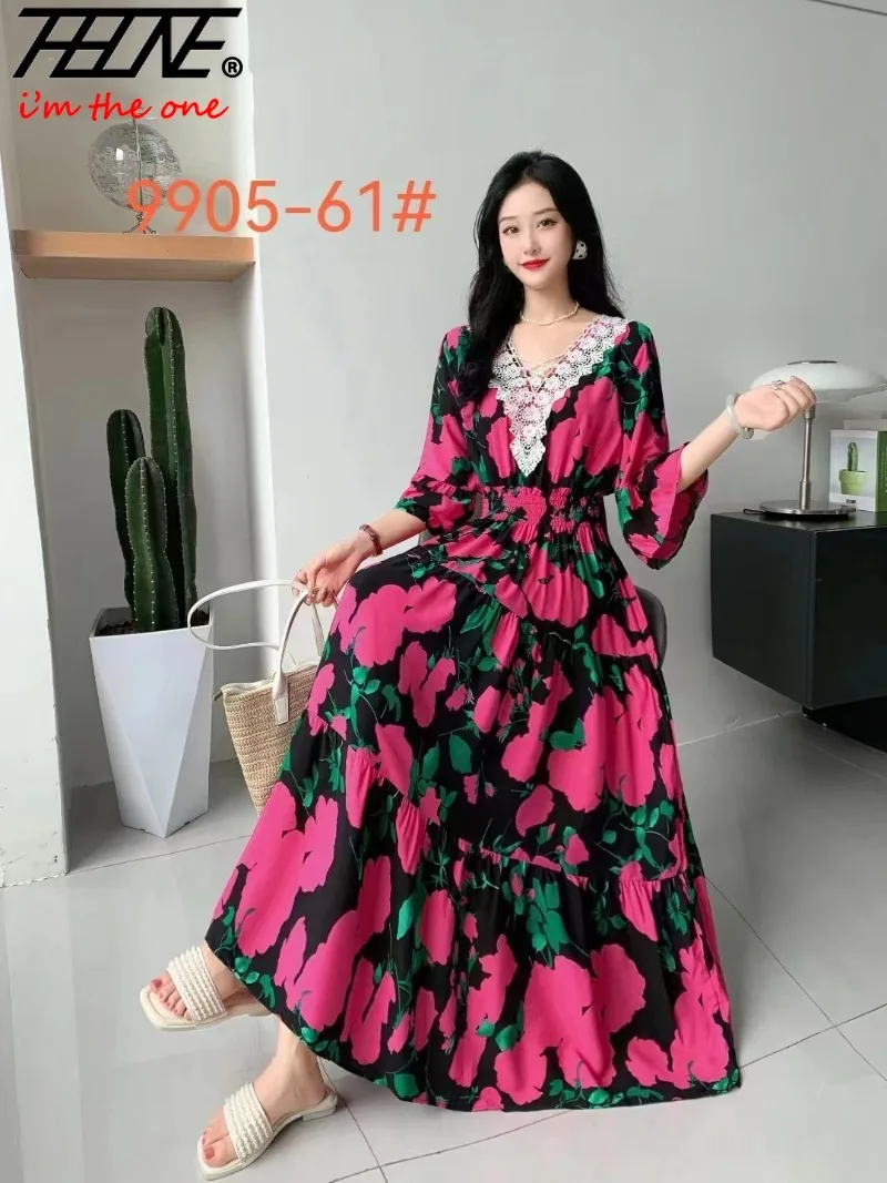 Vestido Feminino Para Mujer Maxi Long Lace Dress for Women 2023 Prom Summer Indian Clothes Robe Bohemian Floral Korean Casual