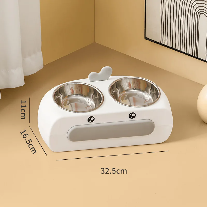 thumbnail image 1 of Nuevo cuenco de cerámica para gatos con dibujos animados, cuenco doble integrado para beber y alimentar agua, cuenco automático de plástico para gatos, nuevo, 1 of 5