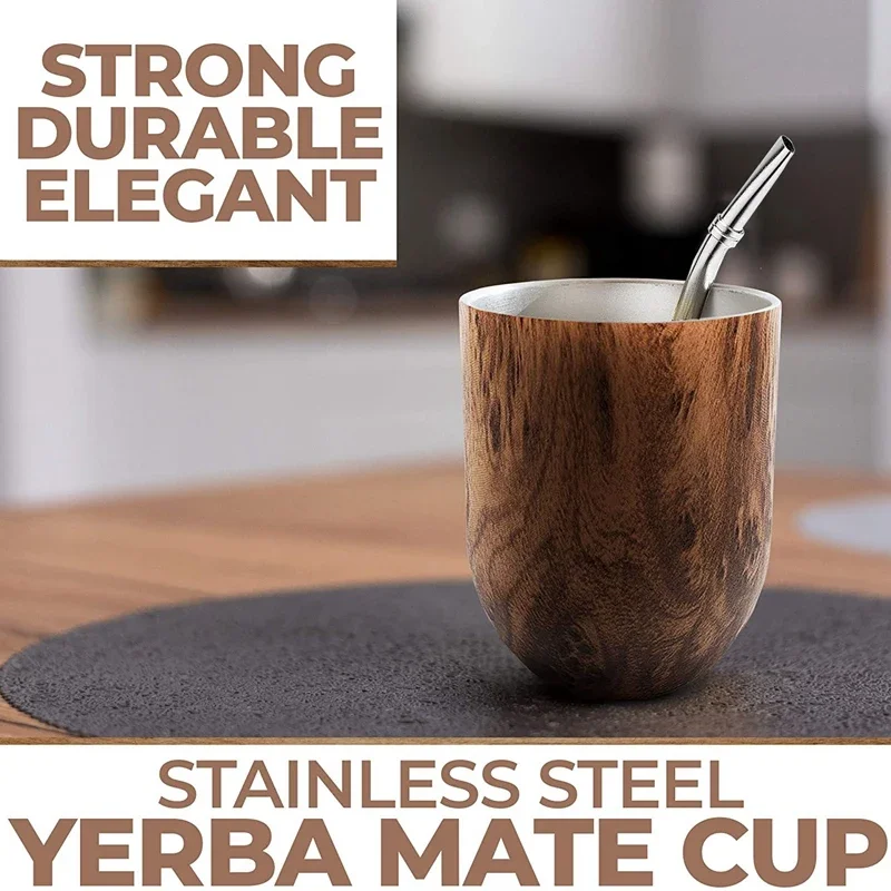Stainless Coffee Gourd Tea Cup Set 12Oz Double-Wall Mate Water with Lid 1 Bombillas Straws Filter Spoon&Brush yerba mate cup