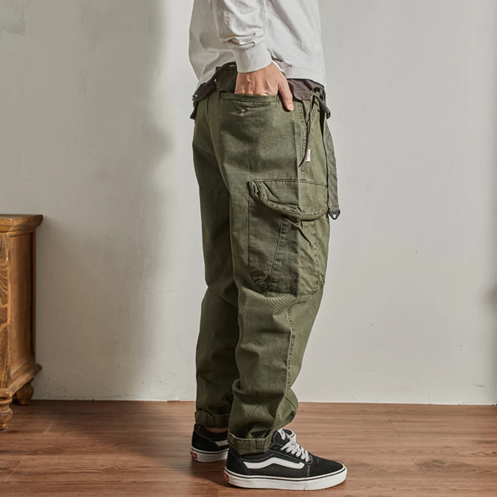 Casual Pants Heavy cotton conical cargo pants men's loose casual pants chunky trend American classic pocket woven