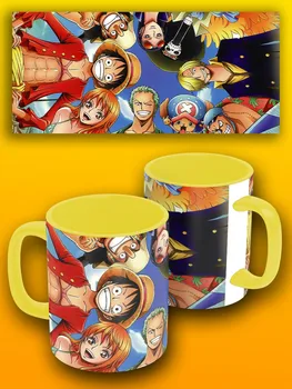 Кружка желтая аниме one piece ван пис большой куш (Монки Д. Луффи, Нами, Ророноа Зоро, Саджи, Нико Робин, Тони) - 10778