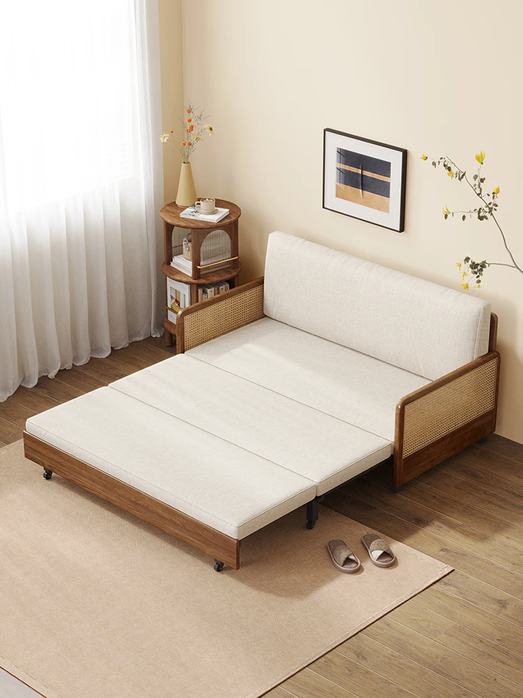 

Nordic folding sofa bed, small apartment, living room, ash walnut multifunctional pull-out stretch bed