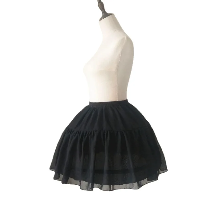 Short Chiffon Lolita Cosplay Crinoline Petticoats Pleated Mini Layer Adjustable Tutu Underskirt