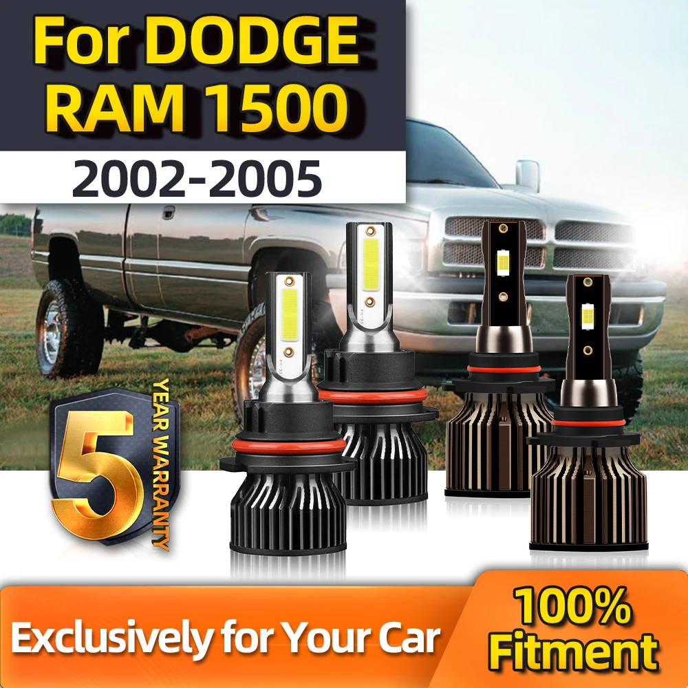 

4x Combo LED Headlight High Low 9007 Fog Light 9006 Beam 12V 24V 6000K Bulb White For DODGE RAM 1500 2002 2003 2004 2005