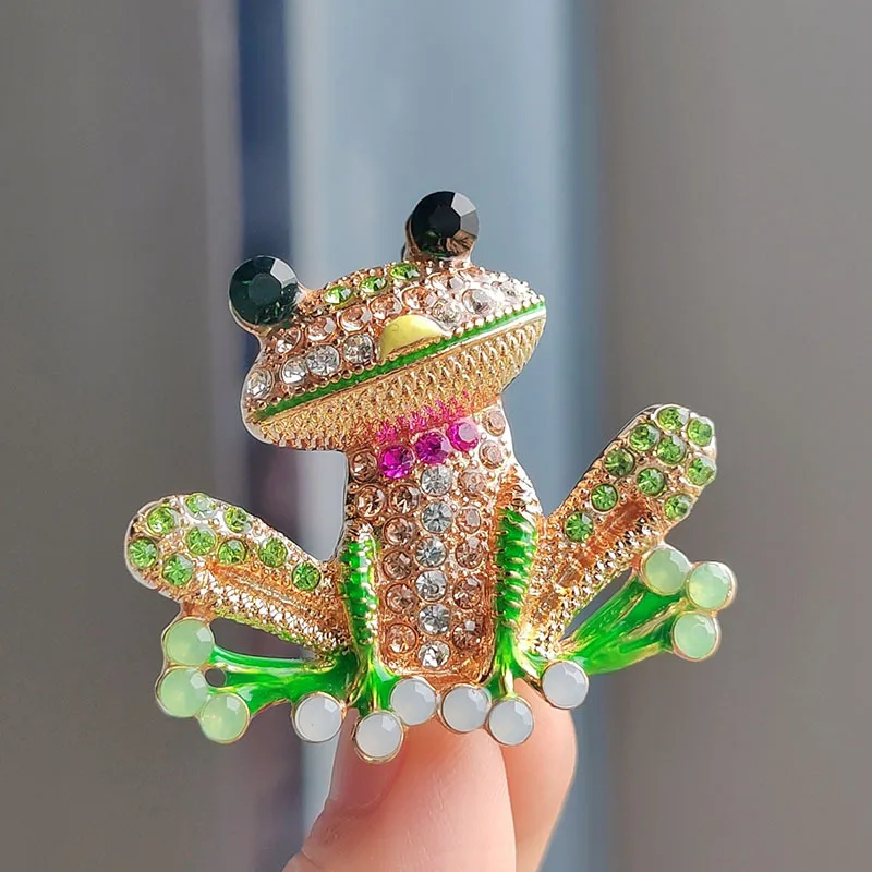 1pc Colorful Enamel Rhinestone Frog Brooch Pin for Women and