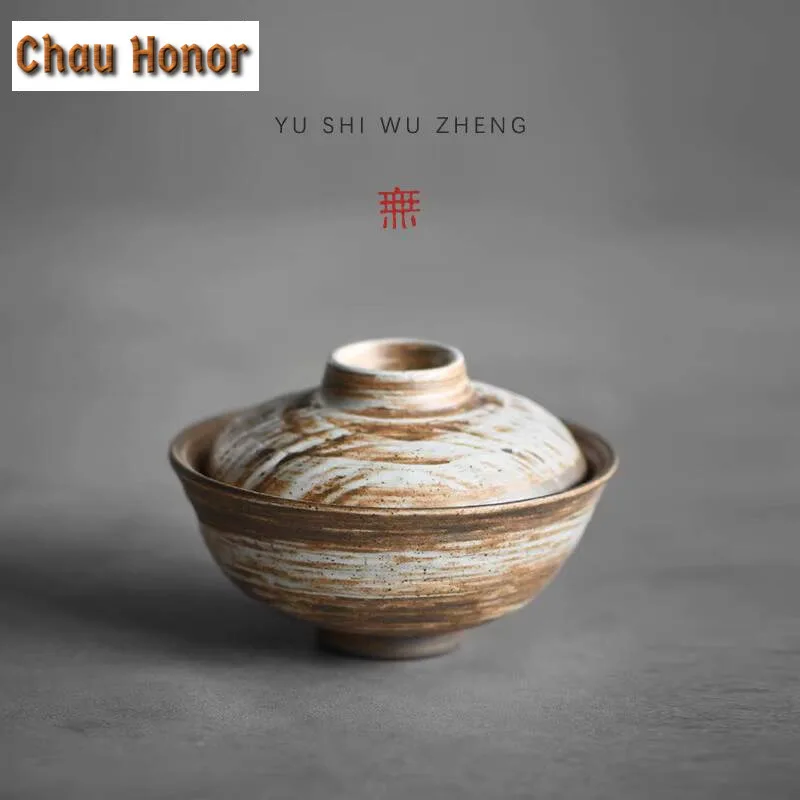 110ml Japanese Coarse Pottery Handmade Gaiwan Handmade Small Tea Tureen Tea Brewing Cover Bowl Drinkware Accessories Ornaments