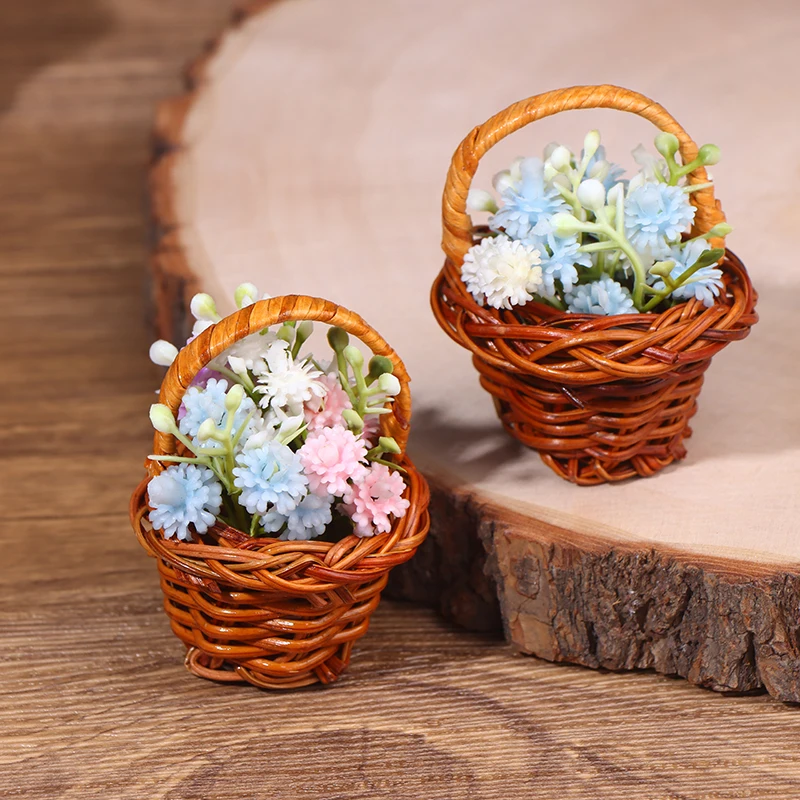 

1Set 1:12 Dollhouse Miniature Woven Flower Basket Hand Basket Storage Basket Kids Pretend Play Toy Doll House Accessories