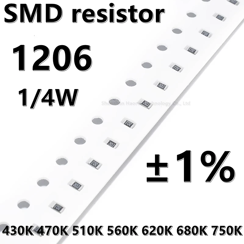 

(100 шт.) 1206 SMD резистор 1% 430K 470K 510K 560K 620K 680K 750K 820K 1/4W Высокое качество