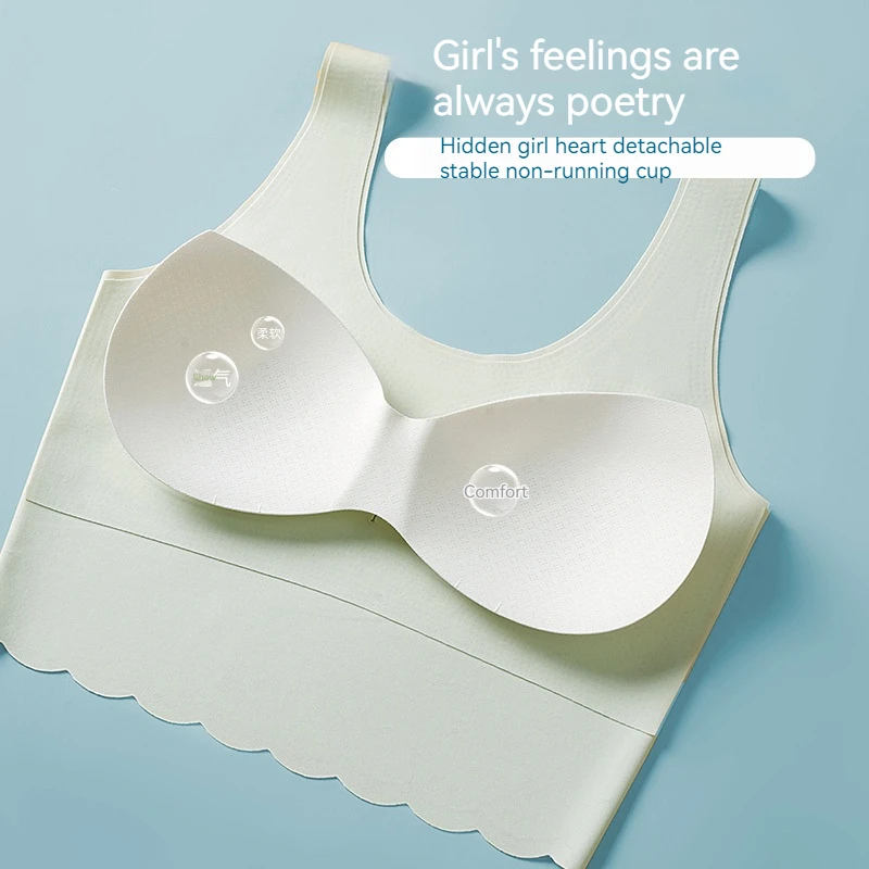 Girls' Comfortable Breathable Sports Training Bras Seamless Puberty Girls' Extended Vest-style pure-colored Underwear