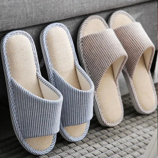 Linen Home Slippers for Women – Breathable Bedroom Shoes