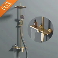 VGX Shower System Set Bathroom Shower Faucet Set 3-way Rainfall Shower Set Shower Mixer Crane with Hand Shower Set Gold Black 1