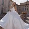 Classic Square Neck Wide Straps Wedding Dresses Sleeveless Open Back Beading Pearls Satin A Line Floor Length Vestidos De Novia 4