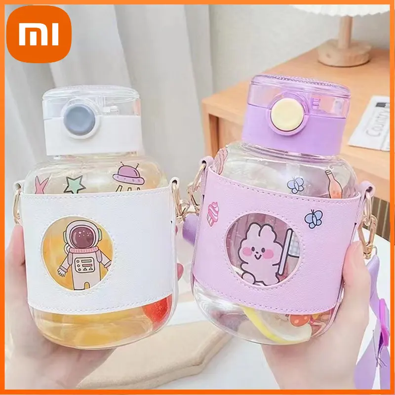 

Xiaomi креативная портативная бутылка для воды сетчатая пластиковая чашка для девушек с защитой от падения соломенная чашка для студентов Выходная диагональная бутылка для воды