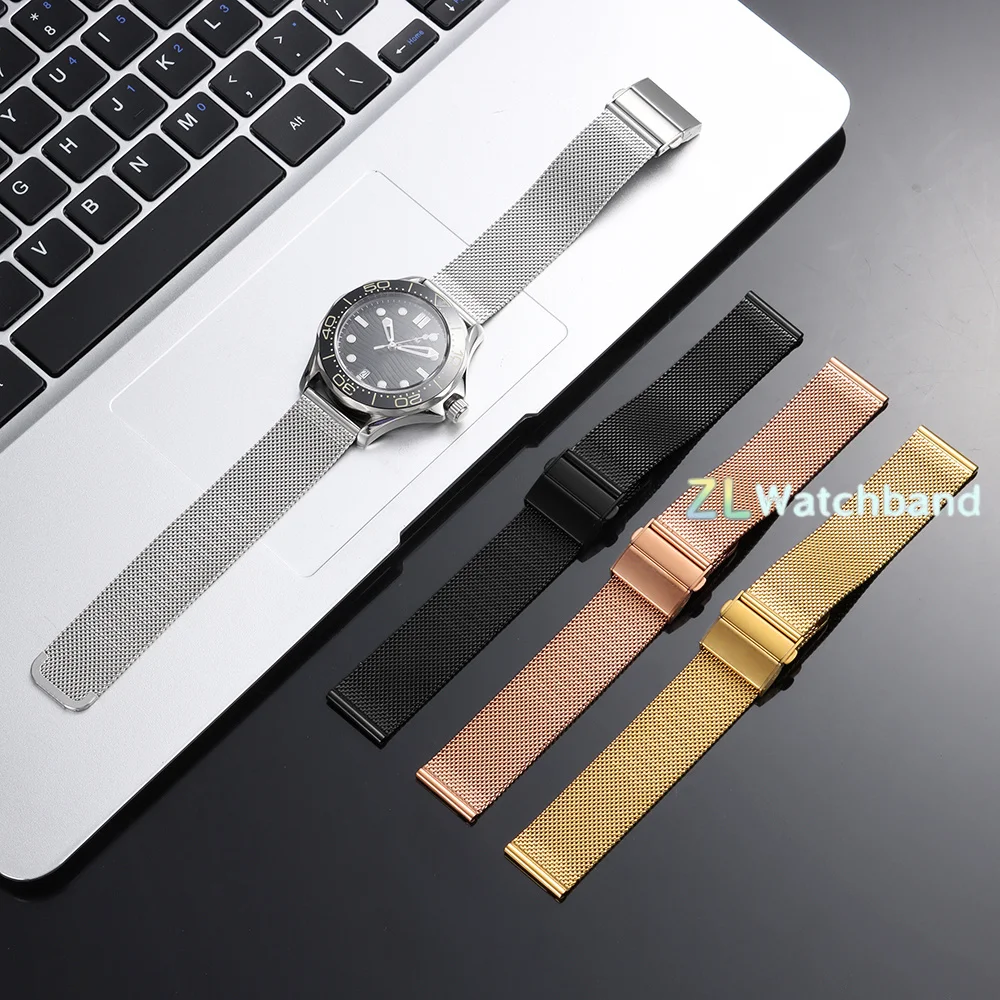 Sleek Black Milanese Stainless Steel Quick Release Watch Band