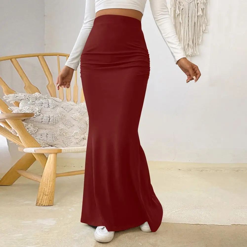 

Women Maxi Skirt High Waist Solid Color Slimming Fishtail Skirt Slim Fit Hip Lifting Ankle Length Skirt Lady Elegant Long Skirts