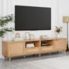 Rattan TV Stand for TVs up to 85'', Modern Farmhouse Media Console, Entertainment Center with Solid Wood Legs, TV Cabinet for Li 1
