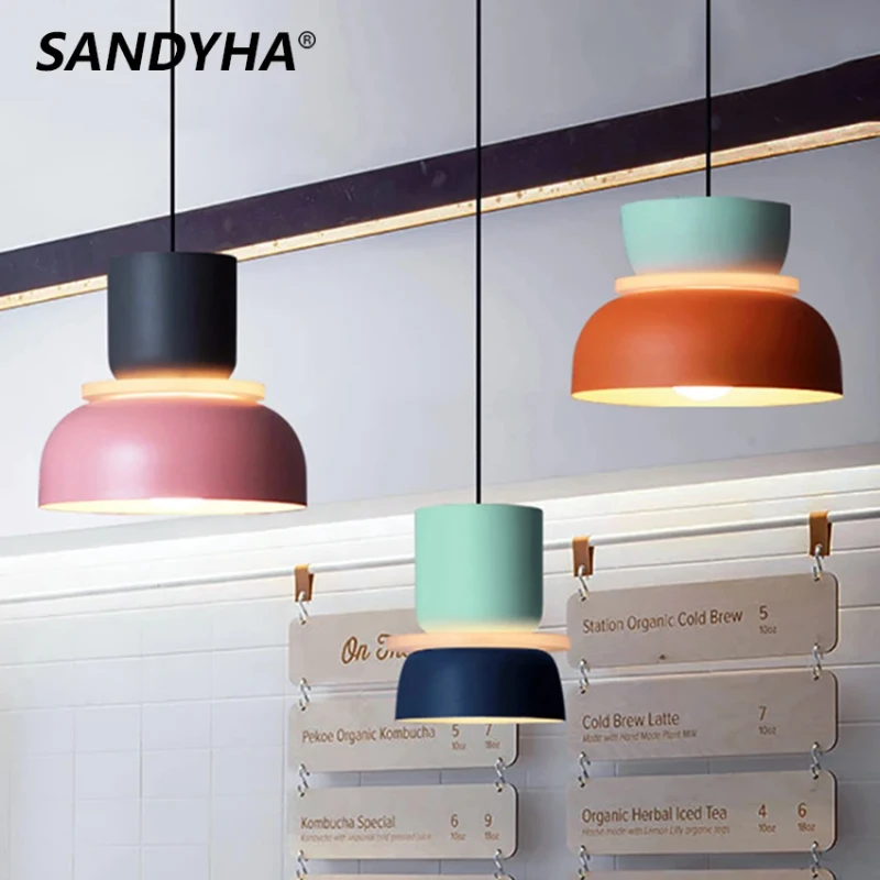 

Modern Decor Led Luminaire Macaron Color Shade Hanging Ceiling Light Living Room Bedroom Bed Kitchen Dining Pendant Lamp SANDYHA