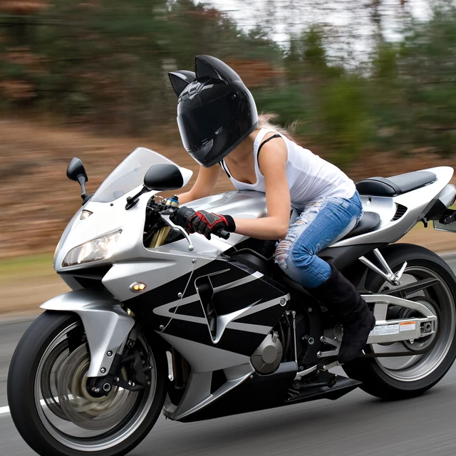 Casque de moto Full Face Cat Oreille Détachable Point Certification  Sécurité Moto Casque Pour Femmes Hommes Respirant Cadeau Pour Petite Amie