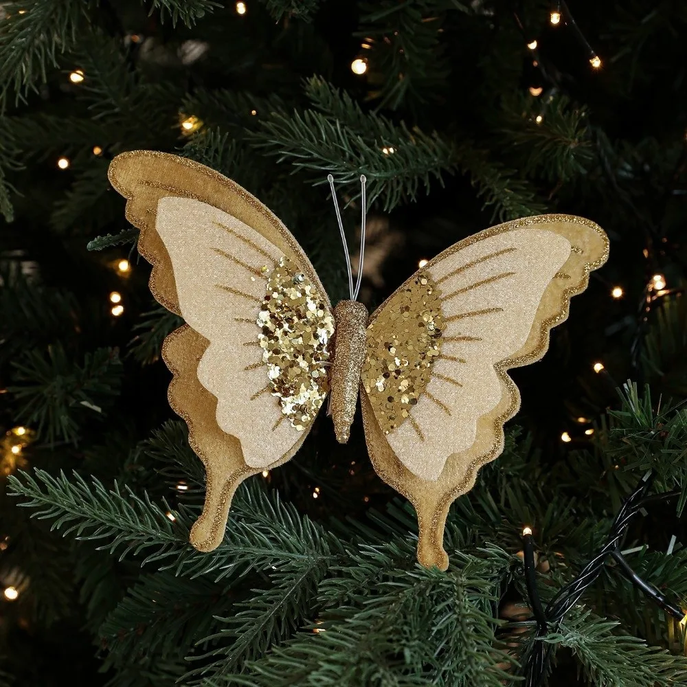 Glitter Christmas Tree Decoration Velvet Flower