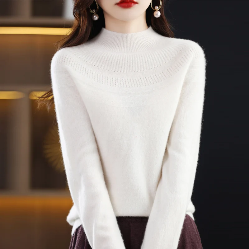 Women's Sweater Wool Knit Winter 2022 Korean Pullover Long Sleeve Half