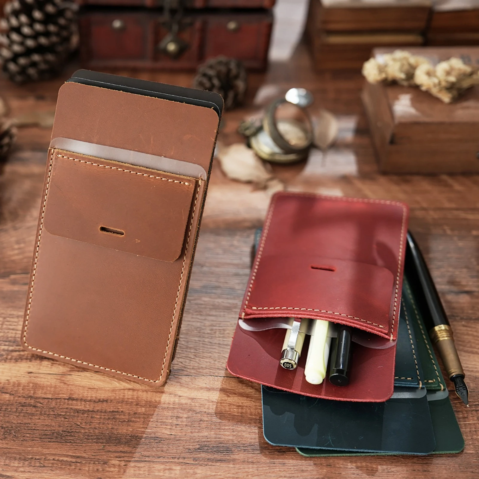 Handcrafted Leather Pen Pouch - Portable Stationery Organizer for Office & Hospital Supplies