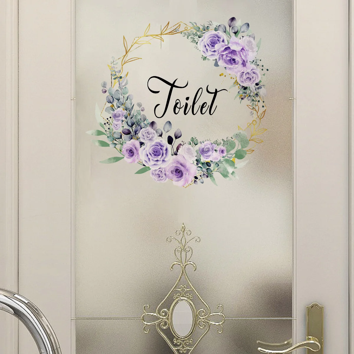 Flower Toilet Door Wall Stickers for Public Place Home Bathroom