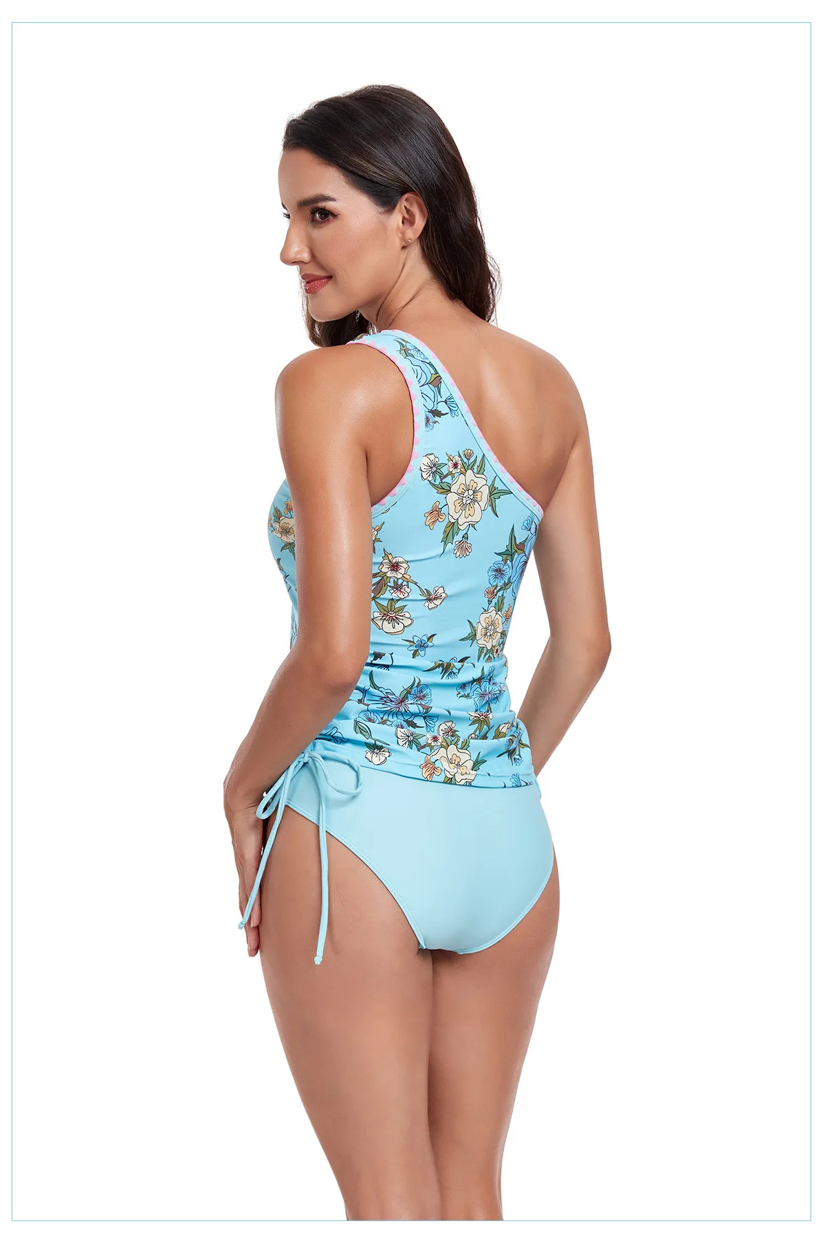 New single shoulder flower bud swimsuit split body women's swimsuit bikini drawstring strap swimsuit set