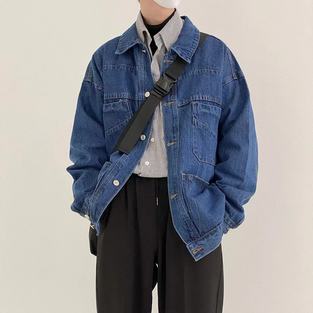 

2022 Men's Vintage Dark Blue Color Denim Jacket Loose Korean Tide Clothes Brand Outerwear Handsome Boys' Cowboy Coats S-2XL