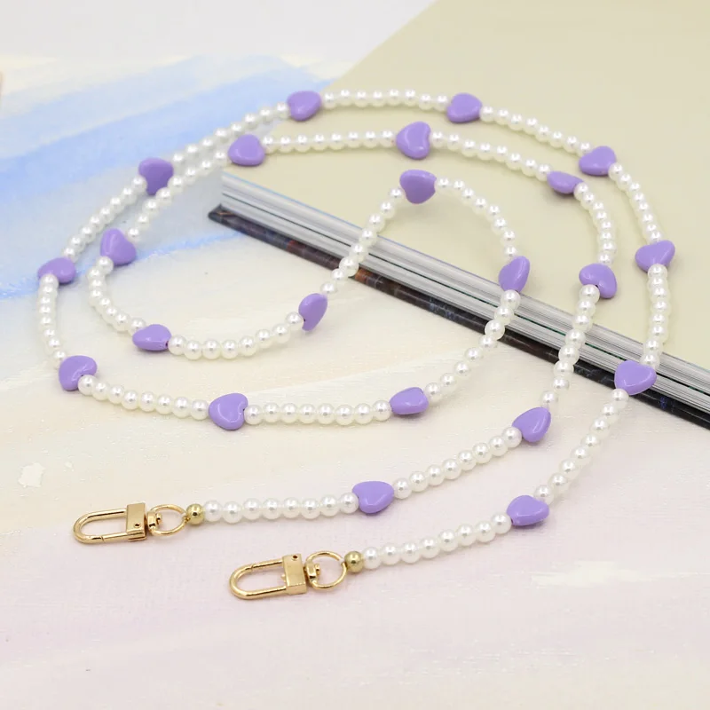 120cm Lange Kette mit Lieblichem Herzanhänger Handykette Imitationsperlen Taschenzubehör Kette Schlüsselband Damenschmuck Geschenk – Detail 5