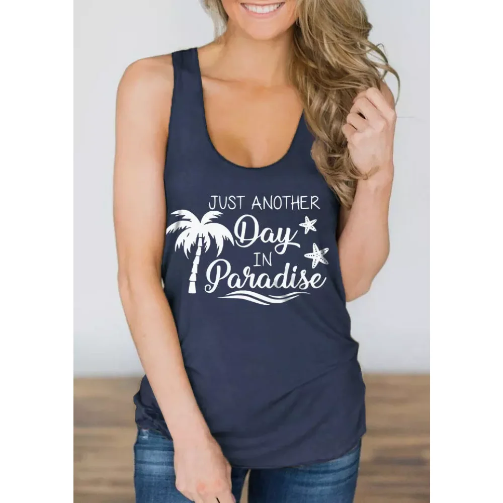 

Rheaclots Women's Just Another Day In Paradise Coconut Tree Racerback Printed Casual O-Neck Tank Top