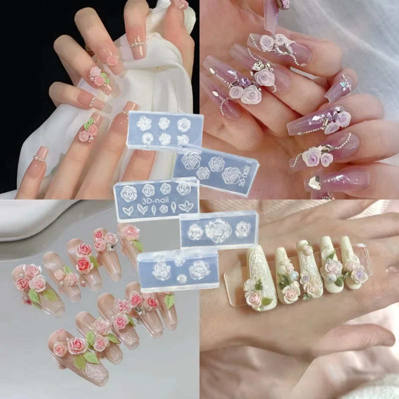 5PC * 3D Nail mold Transparent Silicone Carving Mold DIY UV gel Nail Silicone Mold Nail Enhancement Decoration Tool (4 * 2cm) 4