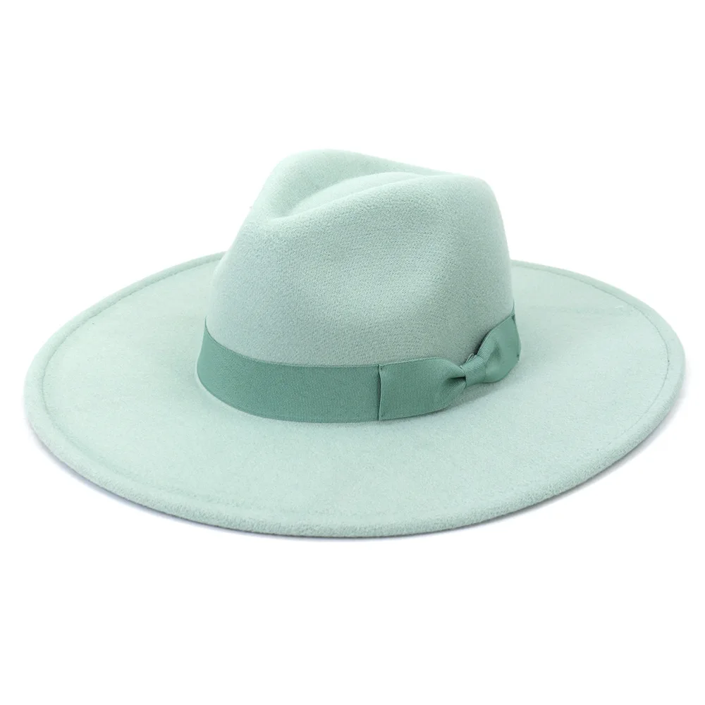 green fedora hat Europe and the United States Autumn and Winter New Big-brimmed Peach-heart Fashion Flat-brimmed Hat Ladies Woolen Jazz Hat straw fedora hat Fedoras