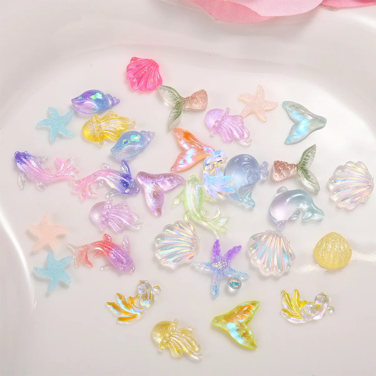 Ocean-Inspired Nail Art Charms - Shiny Shell & Sea Star Decorative Accents