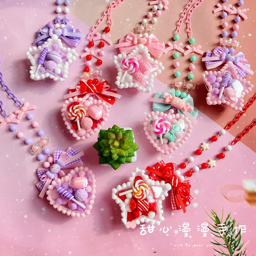 

2023 Original Hand-made Lolita Sweet Necklace Loving Heart Five Pointed Star Colored Ball Candy Pendant Headwear Cosplay Gift