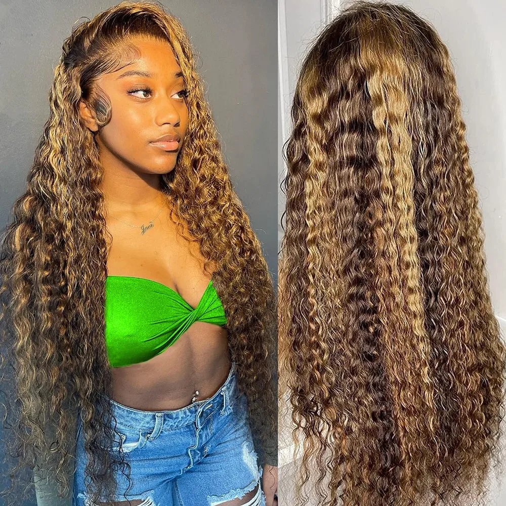 Ombre Lace Front Wig Human Hair 13X4 Honey Blonde Glueless Pre Plucked HD Lace Frontal Wigs 180% Density Curly Water Wave Wig body wave transparent lace front human hair wigs pre plucked 13x4 lace frontal wig hd lace front wig with baby hair 180 density