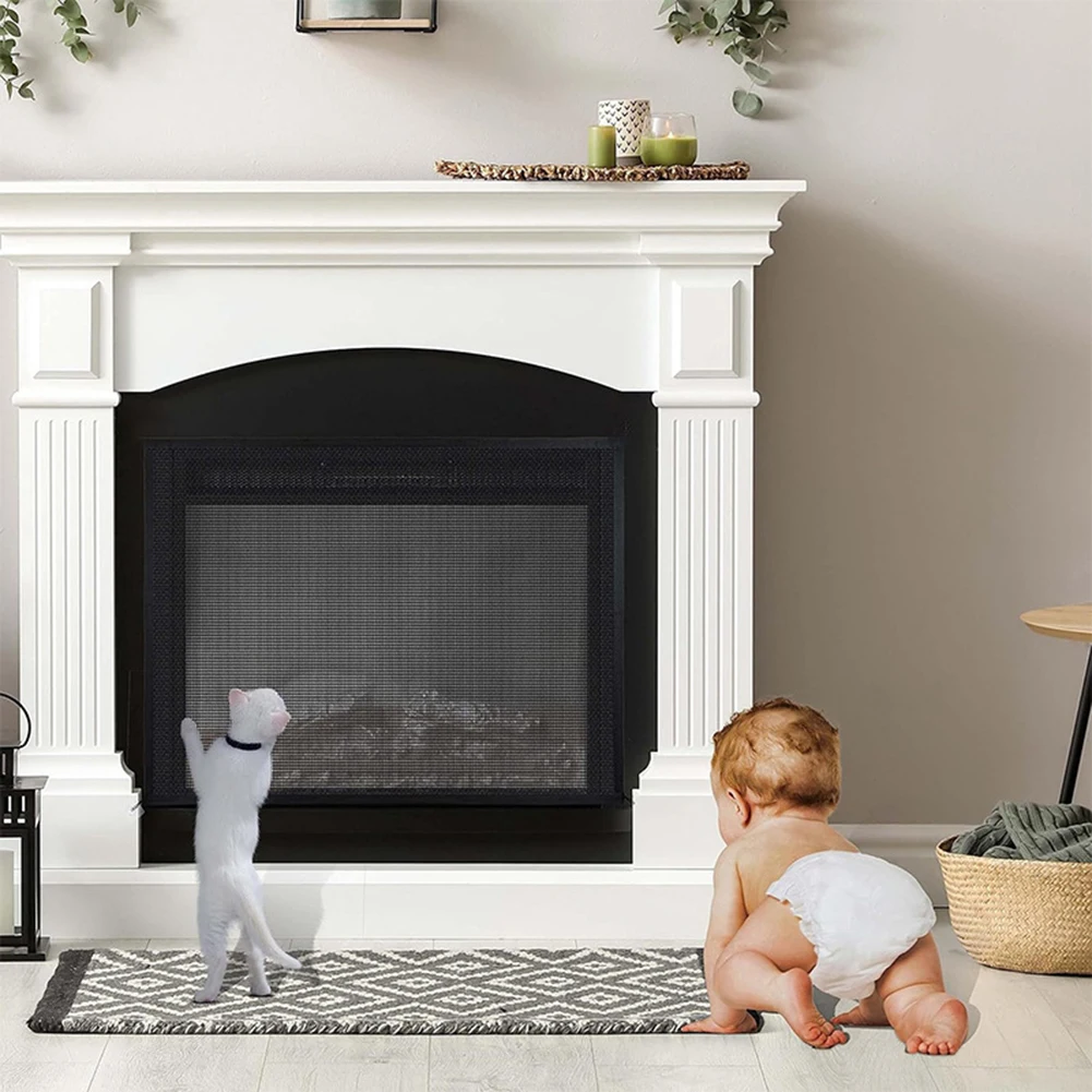 

Mesh Fireplace Guards 29*40/29*45inch Fireplace Safety Mesh Doors For Children Pets Guards For Marble Solid Wood Gas Fireplaces