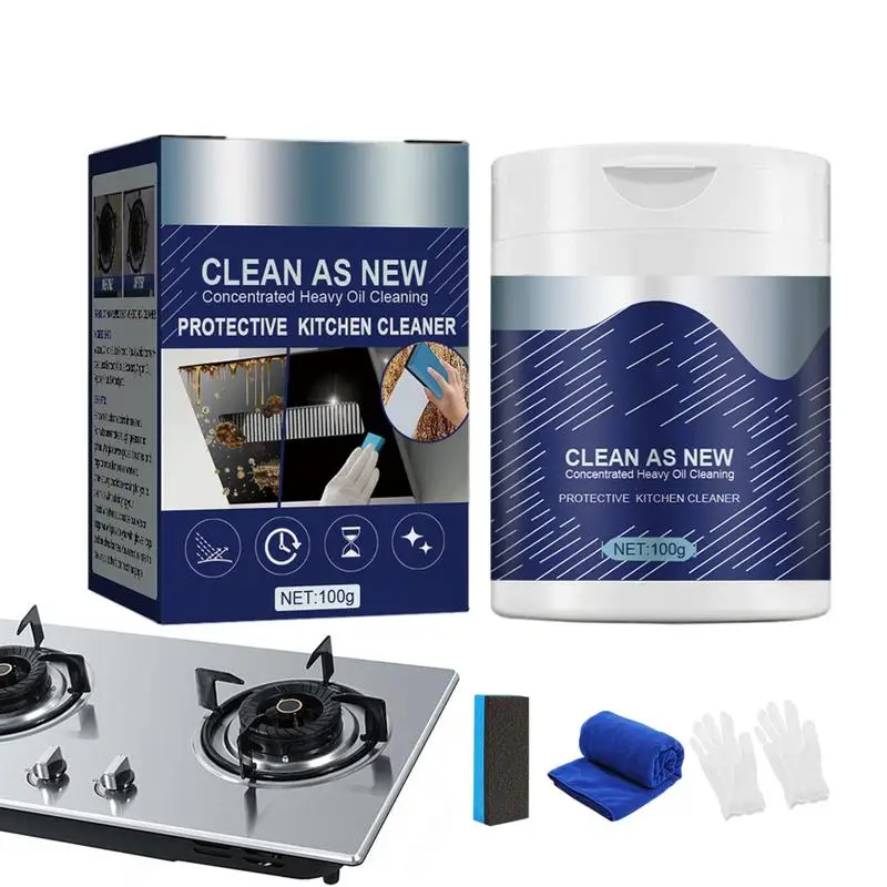 

Powder Cleaner Agent Pots Stubborn Grease Remover Solution Household Cleaning Products formula With Gloves Brush And Wipe