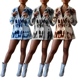 Moda feminina urbano casual irregular botão de impressão pequeno terno jaqueta senhoras jaqueta de inverno terno blazer