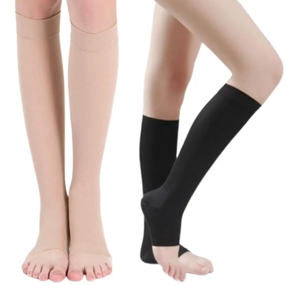 

1 пара, Эластичные Спортивные Компрессионные чулки с открытым носком для предотвращения усталости варикозного расширения вен