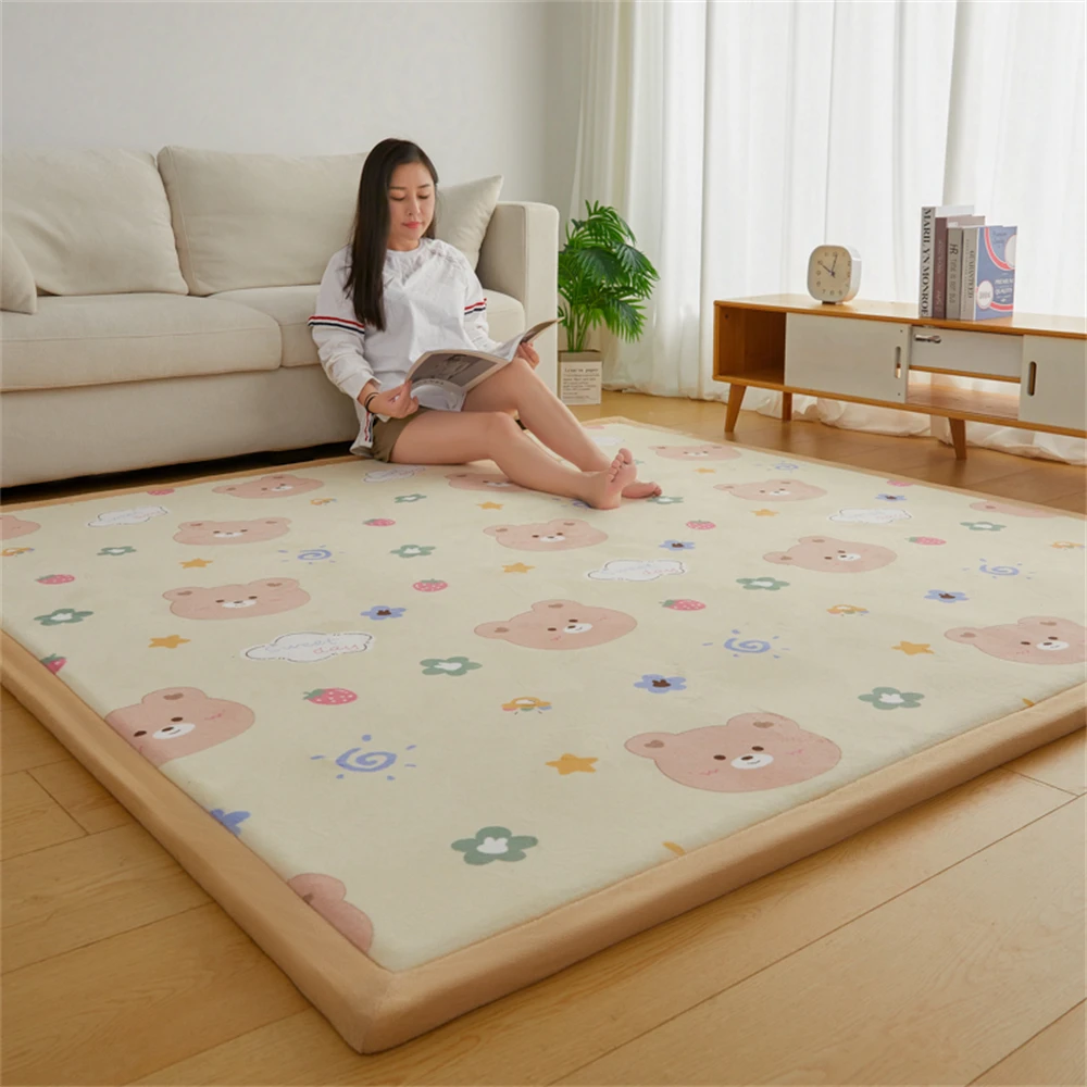 Thicken 2cm Tatami Carpet Coral Fleece Bedroom Living Room Carpet Window Bedside Children's Room Baby Crawling Home Non-Slip Mat 2