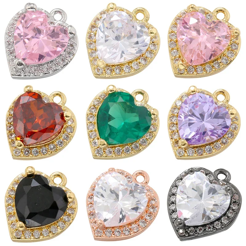 Zhukou Herz Charms für Schmuck machen mehrfarbige Zirkonia Schmuck Anhänger hand gefertigte Schmuck Materialien Großhandel vd1314